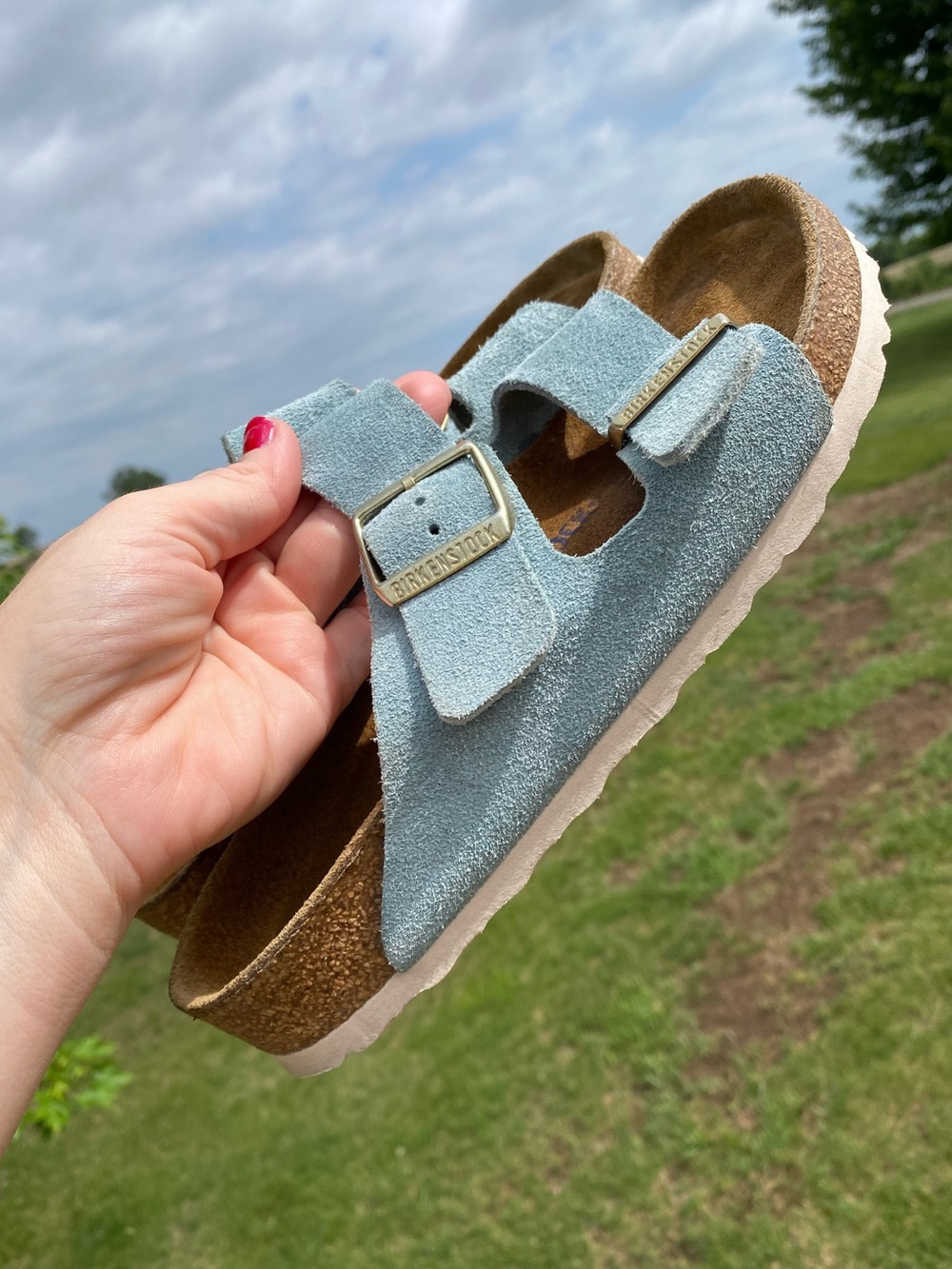 Baby Blue Birkenstock Arizona Suede Sandals - Picture 3 of 6